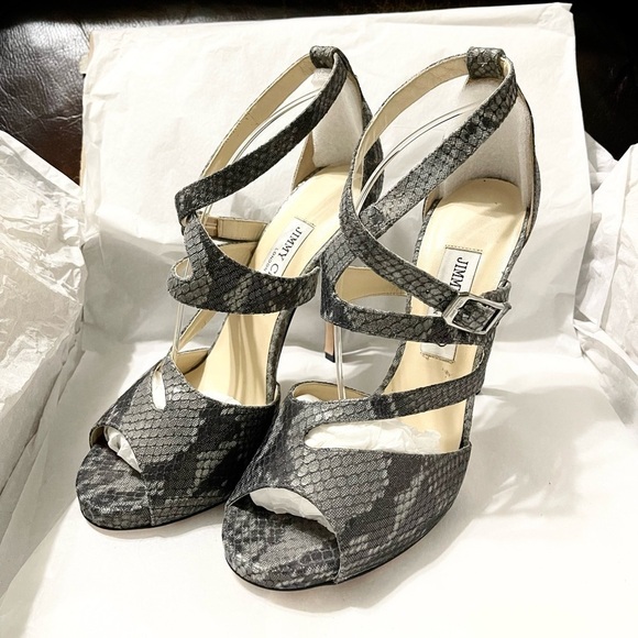 Jimmy Choo wrap around strappy Glitter animal print peep Pumps, Grey black EU39 - Picture 4 of 9